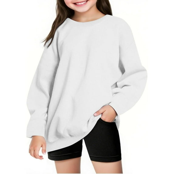 uikmnh Hoodies for Girls Winter Warm Hoodie Solid Color Long Sleeve Oversized Pullover Casual Crewneck Sweatshirt Clothes for Teen Comfort Wear Size:9-10 Years