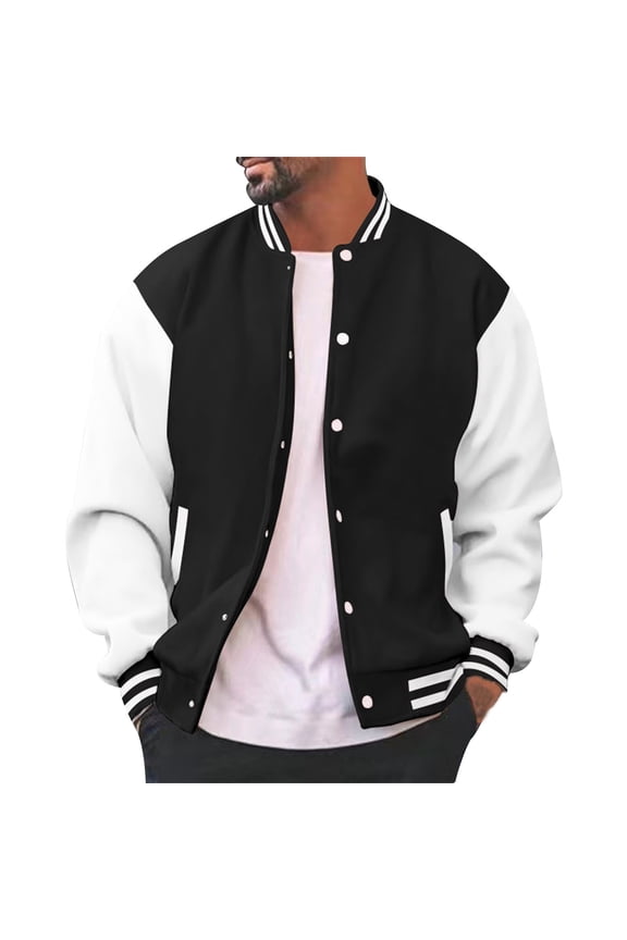Jackets For Men,Men's Jacket Causal Slim Fit Cotton Baseball Jackets Classic College Jacket,Size L