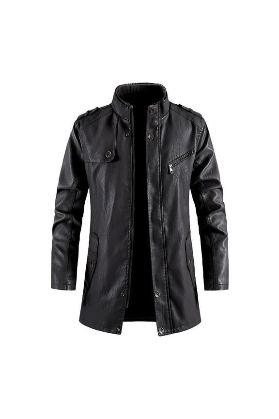 Jackets for Men Men's Mid Length Leather Coat Large Size Windbreaker Fashion Texture Street Jacket Size:XL