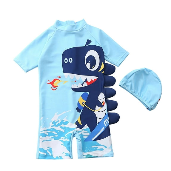 uikmnh Kids Swimsuits Boys Long Sleeve Thermal Rash Guard Swimsuit with Dinosaur Hood Sun Protective Swimwear for Kids Size:4-5 Years