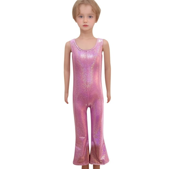 uikmnh Long Sleeve Romper Girls Sequin Stretch Jumpsuit Sleeveless Crew Neck Romper Playwear Size:5-6 Years