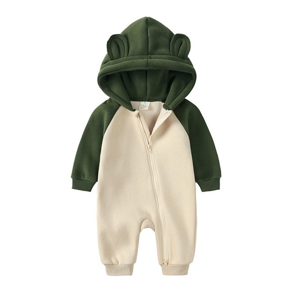 uikmnh Long Sleeve Romper Unisex Long Sleeve Hooded Jumpsuit with Bear Ears Lined Warm Romper Outfit for Baby Boys and Girls Size:9-12 Months