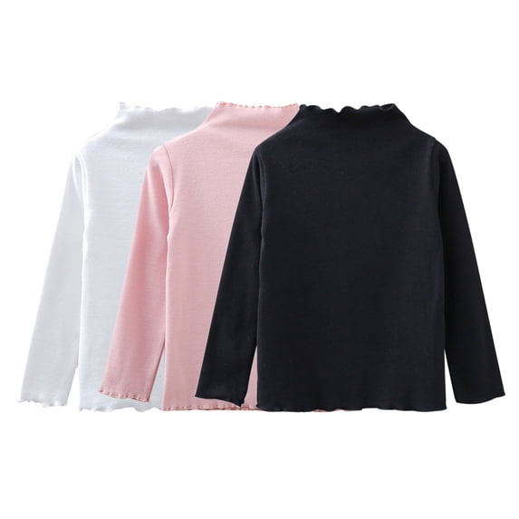 uikmnh Tops 3 Pack Girls Long Sleeve Basic Tees Soft Casual Shirts Toddler Kids Solid Color Tops Size:5-6 Years