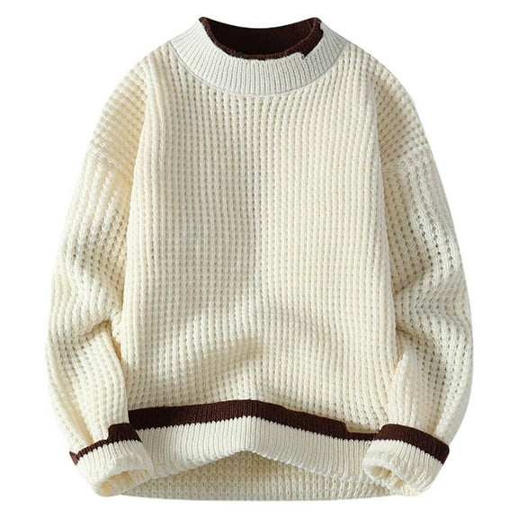 uikmnh Male Neckline Hem Two Tone Panel Long Sleeved Crewneck Sweater Autumn/winter Wear Half Neck Pullover Knitwear