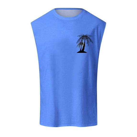 uikmnh Men'S Tank Tops Summer Fashion Men'S Vest Coconut Tree Small Pattern Shoulder Design Minimalist Style Casual Sleeveless Top Size:XL