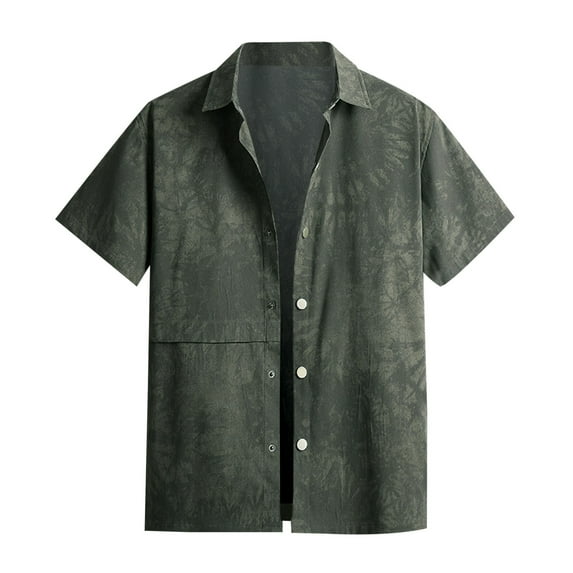 uikmnh Men Shirts,Male Summer Single Shirts Casual Print Lapel Beach Short Sleeve Vacation Outdoor Vacation Shirt(Color:AG,Size:2XL)