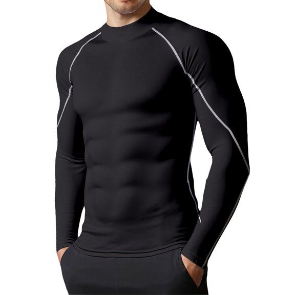 uikmnh Men T Shirts Fitness Long Sleeve Top with High Neck Warm Lined T Shirt for Outdoor Training and Activewear Size:S
