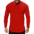 thumbnail image 1 of uikmnh Men T Shirts Men's Casual Fitness Solid Color Long Sleeve T-Shirt Athletic Outdoor Training Top with Curved Hem Design Cotton T Shirts Size:3XL, 1 of 5