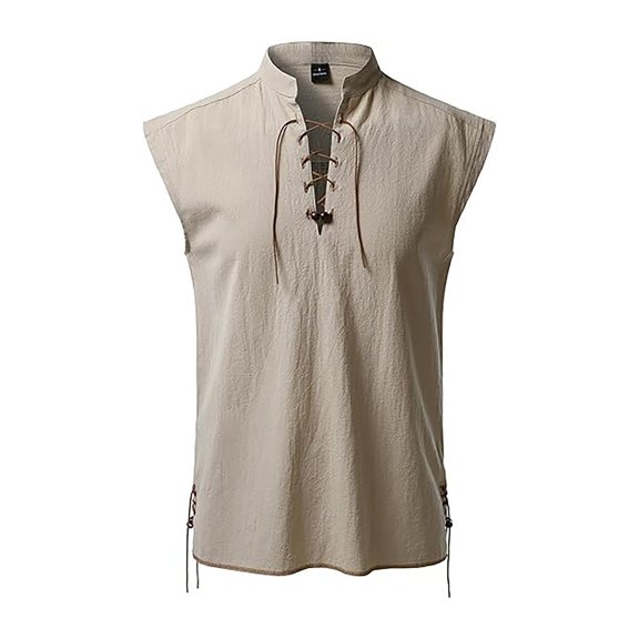 uikmnh Men Tank Tops 2025 Summer Men's Lightweight Linen Blend Standing Collar Sleeveless Shirt Casual Outdoor Beachwear for Boho Hippie Style Size:L