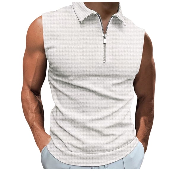 uikmnh Men Tank Tops Casual Sleeveless Zipper Vest Plaid Lapel Tank Top for Spring Summer Solid Color Comfort Size:M