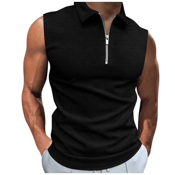 uikmnh Men Tank Tops Casual Sleeveless Zipper Vest Plaid Lapel Tank Top for Spring Summer Solid Color Comfort Size:M