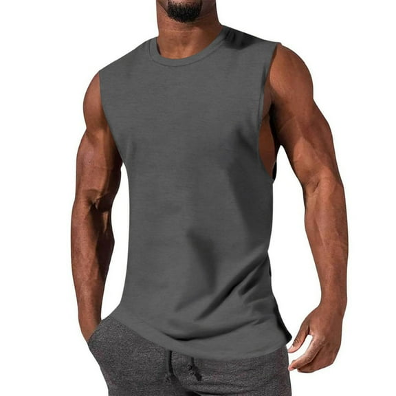 uikmnh Men Tank Tops Crewneck Solid Loose Fit Sleeveless Tank Top Shirt Comfortable Casual Athletic Wear Size:2XL