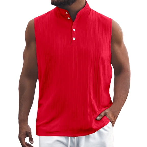 uikmnh Men Tank Tops European Stand Collar Button Up Vest Men's Casual Loose Fit Sleeveless Shirt for Outdoor Sports Business Beach Comfortable Solid Color Base Layer Size:S