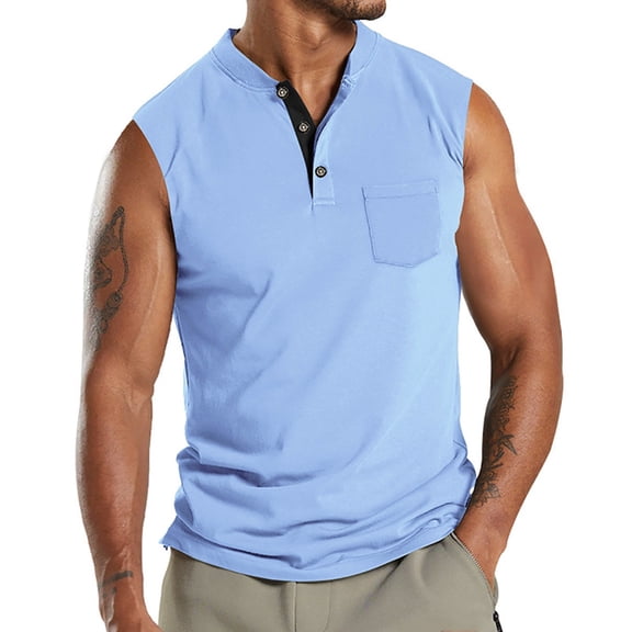 uikmnh Men Tank Tops European Style Men's V-Neck Sleeveless Athletic Tank Top with Button Detail for Sport and Casual Wear Size:M