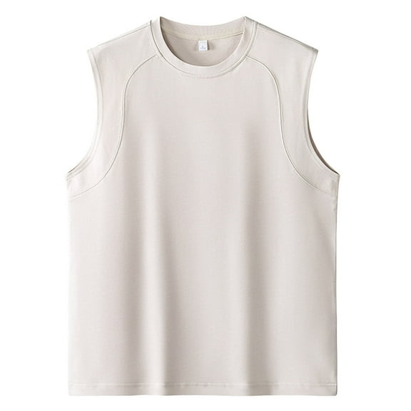 uikmnh Men Tank Tops Korean Style Men's Fashion Solid Color Round Neck Loose Fit Casual Sports Sleeveless Tank Top Vest for Youth Size:M