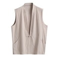 thumbnail image 1 of uikmnh Men Tank Tops Summer Linen Vest Blouse Sleeveless Pan Buckle Casual Comfortable Breathable Lightweight Top Size:4XL, 1 of 3