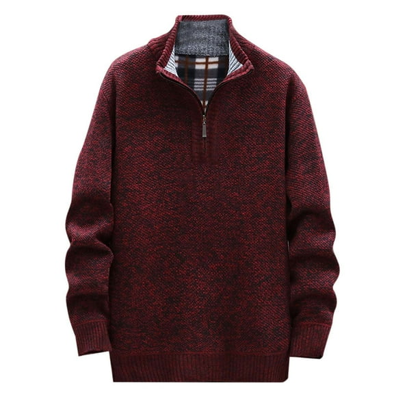 uikmnh Men's Autumn and Winter Stand Up Half Zip Pullover Sweater Jacket