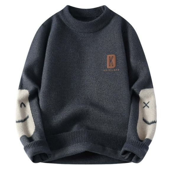 uikmnh Men's Autumn and Winter Sweater Color Blocking Casual Crew Neck Knit Sweater