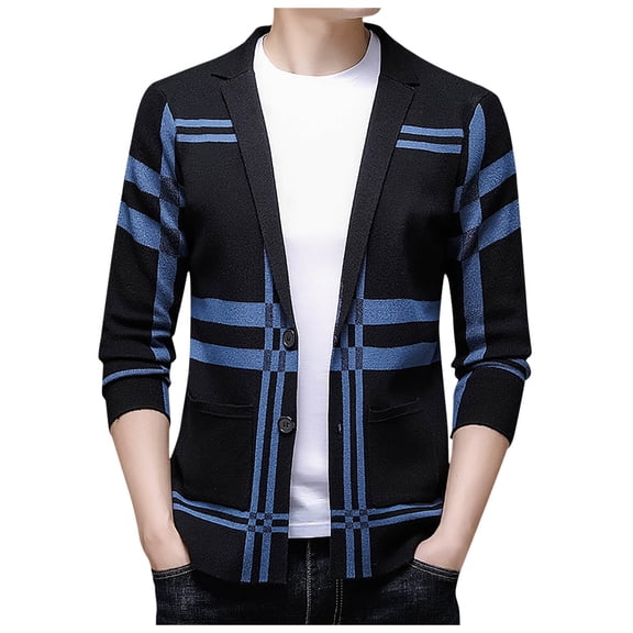 uikmnh Men's Cardigan Sweater Coat Large Plaid Thin Korean Knitted Top