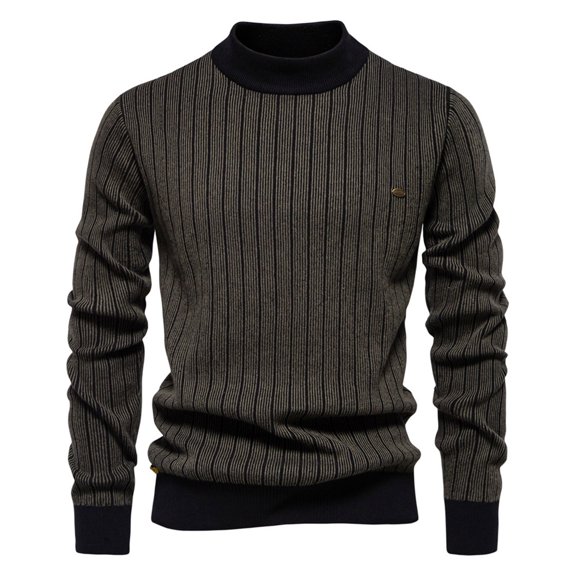 uikmnh Men's Fashion Autumn/Winter 2024 Semi Turtleneck Slim Striped Top Pullover Sweater