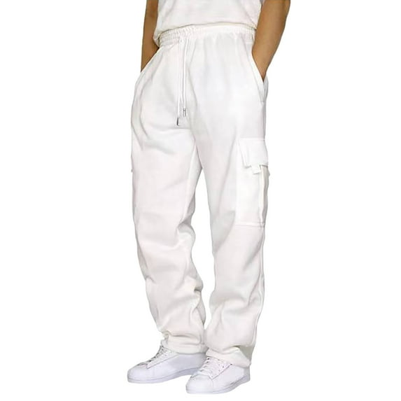 uikmnh Men's Fitness Running Pants Lace Up Loose Waist Wide Foot Solid Color Pocket Loose Wool Sweatpants,Mens Sweatpants,Size L