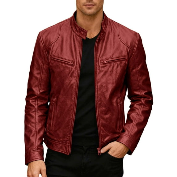 uikmnh Men's Jackets Leather Motorcycle Jacket Stand Collar Punk Style Outerwear Coat for Casual Wear and Riding Protective Gear Size:S