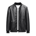 thumbnail image 1 of uikmnh Men's Jackets Mens Straight Hem Baseball Collar Leather Jacket Coat Size:2XL, 1 of 7