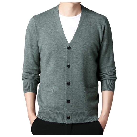 uikmnh Men's Knitted Cardigan Autumn and Winter Long Sleeved V Neck Wool Yarn Knit Sweater Jacket Trend Texture Solid Colour Button