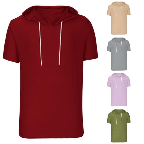uikmnh Men's Summer Sports Short Sleeved Hooded T Shirt,L
