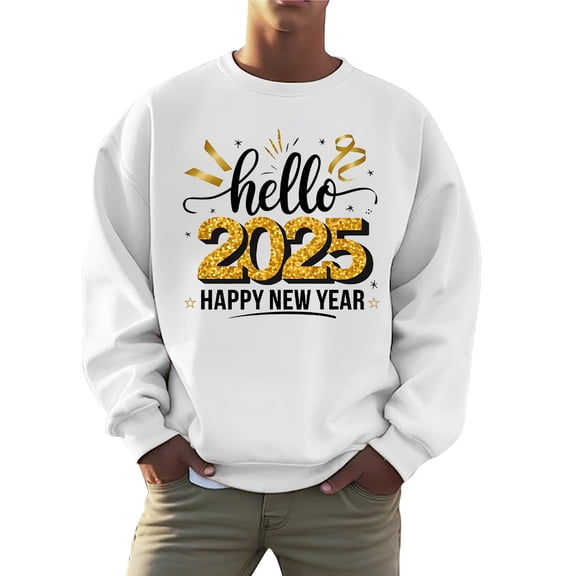 uikmnh Men's Sweatshirts Men and Women New Year Fall Plus Hoodless Pullovers Fashion Sweatshirts Holiday Logo Print Clothing Tops Size:M