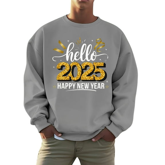 uikmnh Men's Sweatshirts Men and Women New Year Fall Plus Hoodless Pullovers Fashion Sweatshirts Holiday Logo Print Clothing Tops Size:S