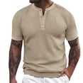 thumbnail image 1 of uikmnh Men's T Shirts European Solid Color Knitted Pineapple Jacquard Texture Men Casual Loose Comfortable Trendy Button Open Neck Short Sleeved T Shirt Size:S, 1 of 7