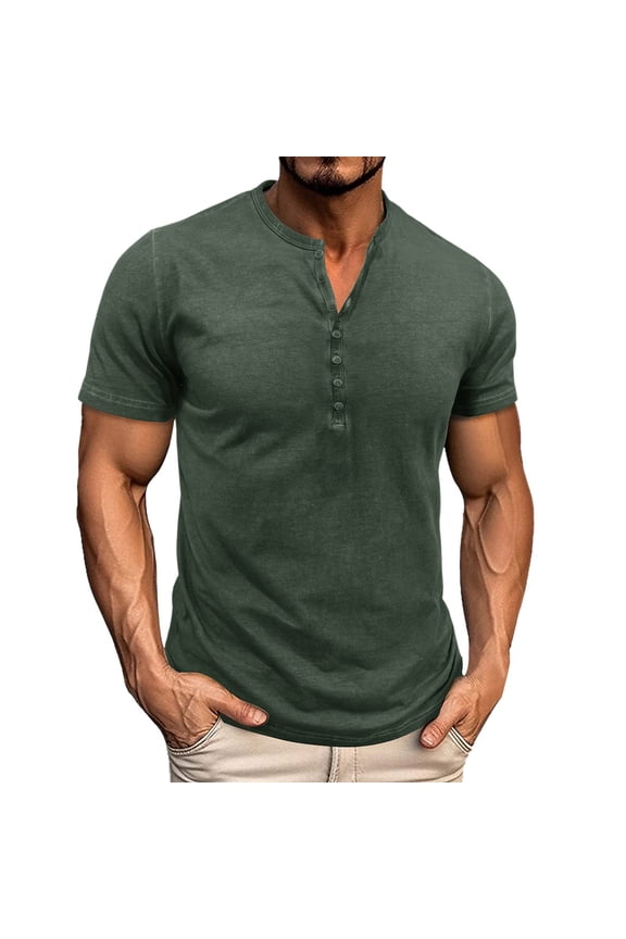 Men's T Shirts Men's Fashion Short Sleeve Button Color T Shirt Round Neck Tough Guy Base Top Size:3XL