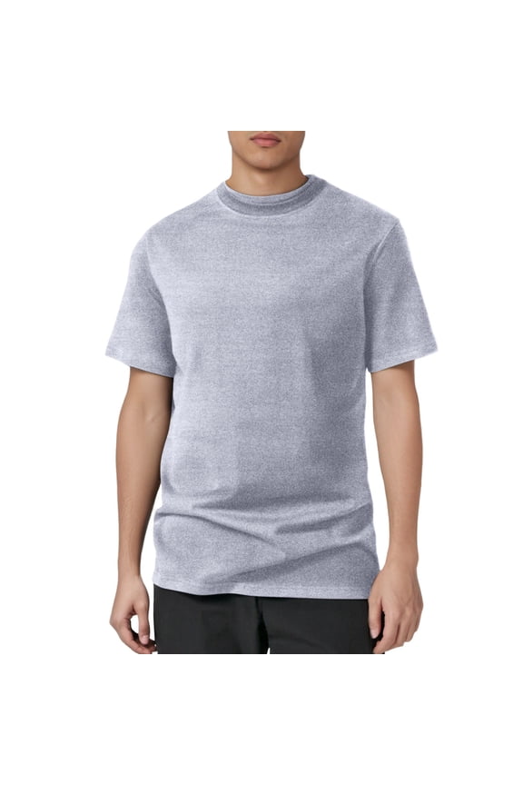 Men's T Shirts Men's Short Sleeved T Shirt Double Layer Solona Half Neck Loose Short Sleeved T Shirt Bottom Shirt Size:L