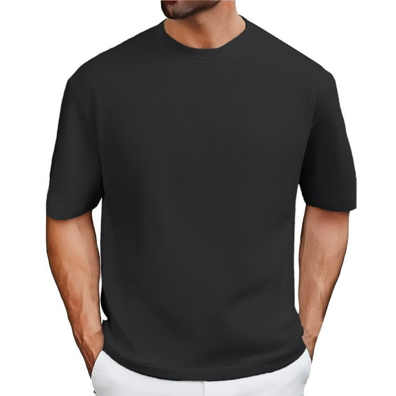 uikmnh Men's T Shirts Men's Summer Solid Color Fashion Large Size Round Neck T Shirt Size:M