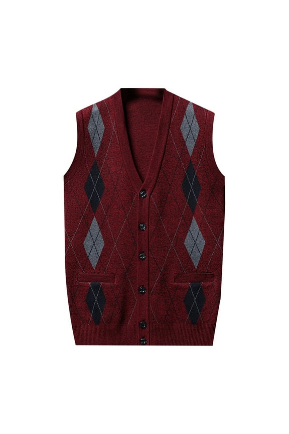 Mens Autumn and Winter Fashion Casual Pullover Color Matching Knitted Sweater Vest
