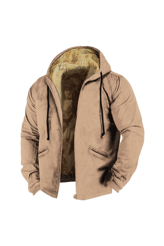 Mens Coats and Jackets Men's Color Pure Hoodie Brown Cloth Jacket Autumn and Winter Warm Casual Sports Coat Fashion Trend Must Size:M