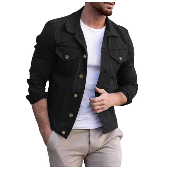 uikmnh Mens Coats and Jackets Men's Long Sleeve Denim Sweatshirt Cardigan Casual Holiday Cargo Coat Size:M