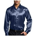 thumbnail image 1 of uikmnh Mens Dress Shirts Mens Casual Bright Face Solid Color Lapel Long Sleeve Shirt-Navy-2XL, 1 of 5
