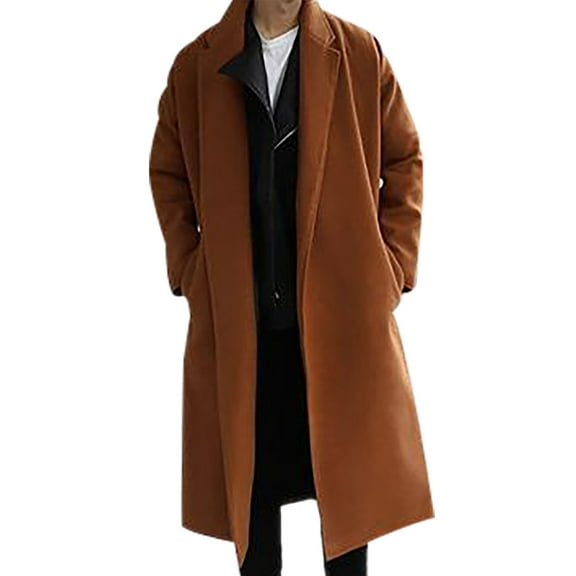 uikmnh Mens Jackets Male Knee Length Thick Warm Woolen Casual Coat Windbreaker Size:2XL