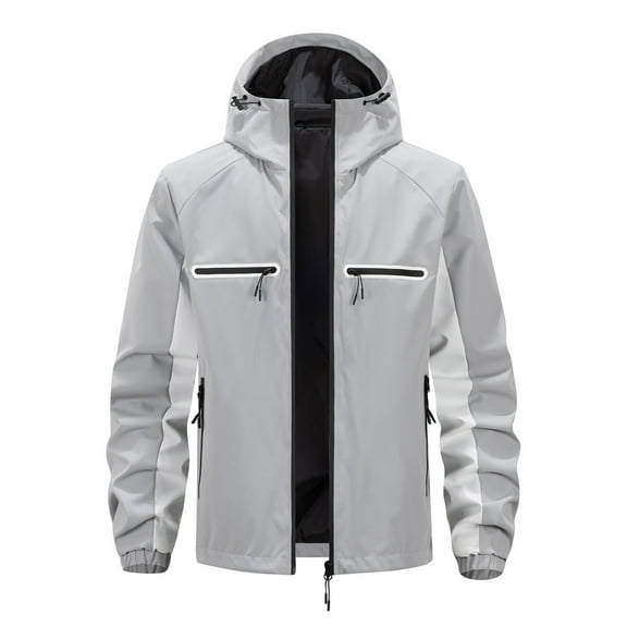 uikmnh Mens Jackets Solid Color Men's Casual Hooded Sport Coat Lightweight Windbreaker Jacket with Color Block Design Loose Fit Streetwear Fashion Comfortable Outdoor Wear Size:L