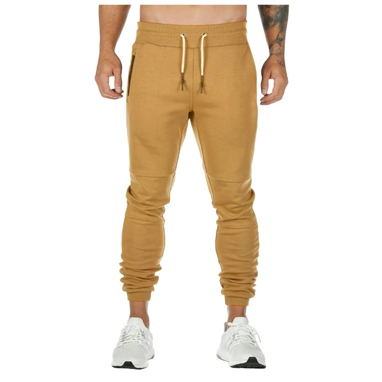 uikmnh Mens Pants Men s Gym Pants Workout Running Athletic Joggers Slim Fit Sport Track Pants with Zipper Pockets Color Khaki Size M Walmart