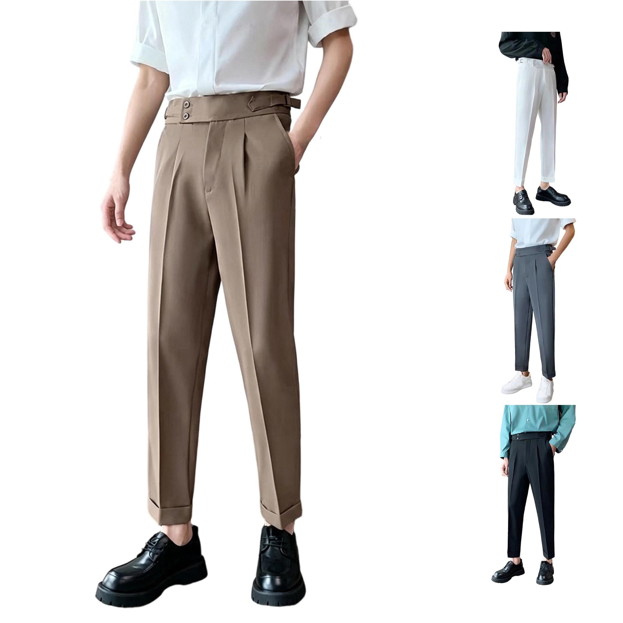 uikmnh Mens Pleated Front Tailored Taper Dress Pants Comfort Stretch ...