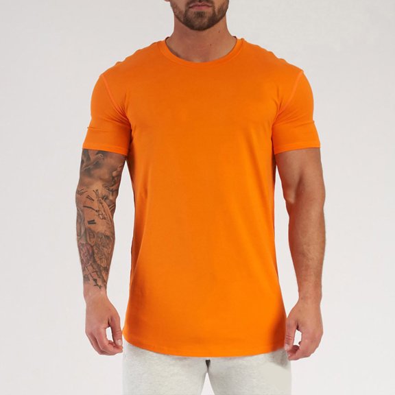 uikmnh Mens Shirts,Men's Breathable Ice Silk T Shirt Top Short Sleeve Slim Fit Summer Round Neck,Hawaiian Shirt for Men,Mens T-shirts(Color:Orange,Size:XL)
