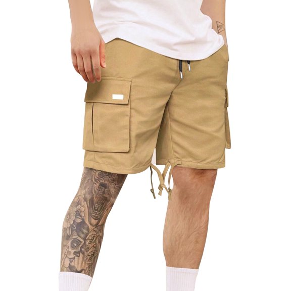 uikmnh Mens Shorts Casual Pocket Length Men's Trousers Knee Shorts Drawstring Pants Solid Men's Pants Size:L