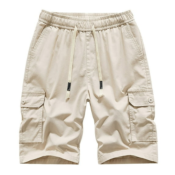 uikmnh Mens Shorts,Men's Casual Twill Cargo Shorts Cotton Drawstring Stretch Summer Short with Pockets(Color:Beige,Size:38)