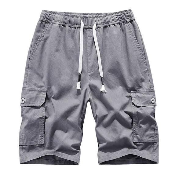 uikmnh Mens Shorts,Men's Casual Twill Cargo Shorts Cotton Drawstring Stretch Summer Short with Pockets(Color:Silver,Size:36)