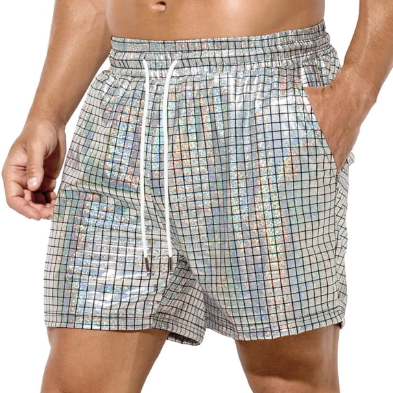uikmnh Mens Shorts Men's Metallic Shorts Sequin Sexy Shorts for Rave Hot Party Size:XL