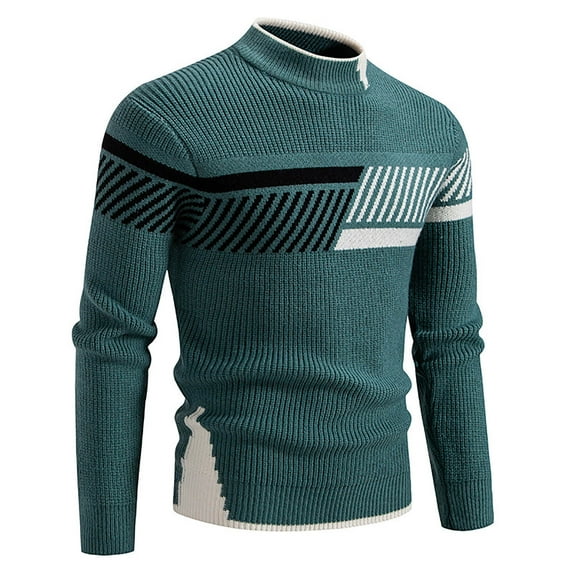 uikmnh Mens Sweater Men 2025 New Semi High Crew Neck Matching Color Sweater Sweater Base Size:3XL