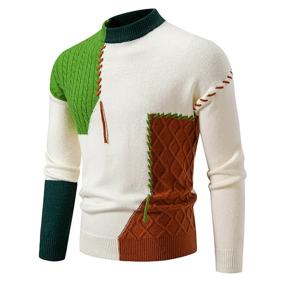 uikmnh Mens Sweater Men 2025 New Semi High Crew Neck Matching Color Sweater Sweater Base Size:M